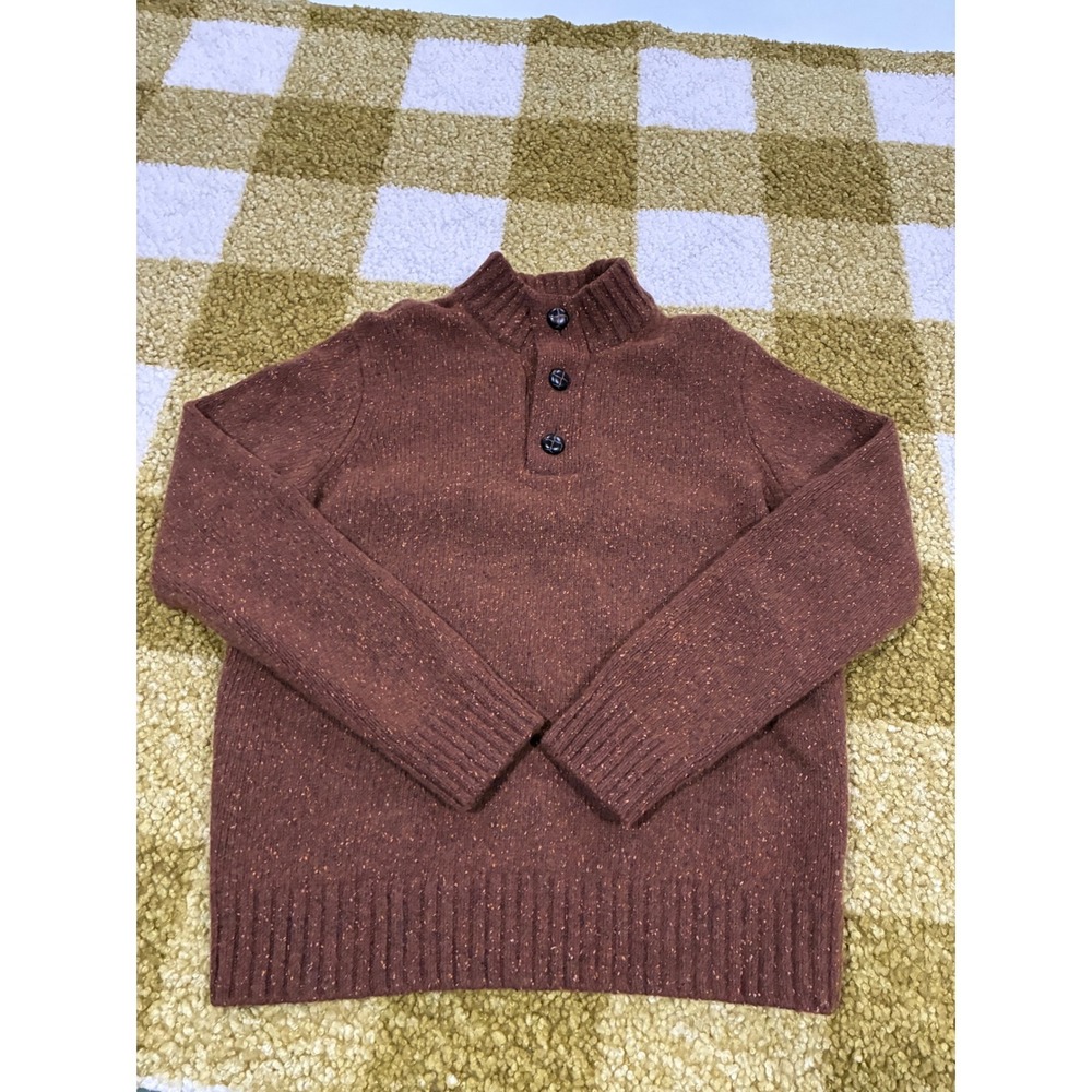 UNTUCKit Lambs Wool Blend Brown Speckled Mock Turtleneck Quarter Button Sweater